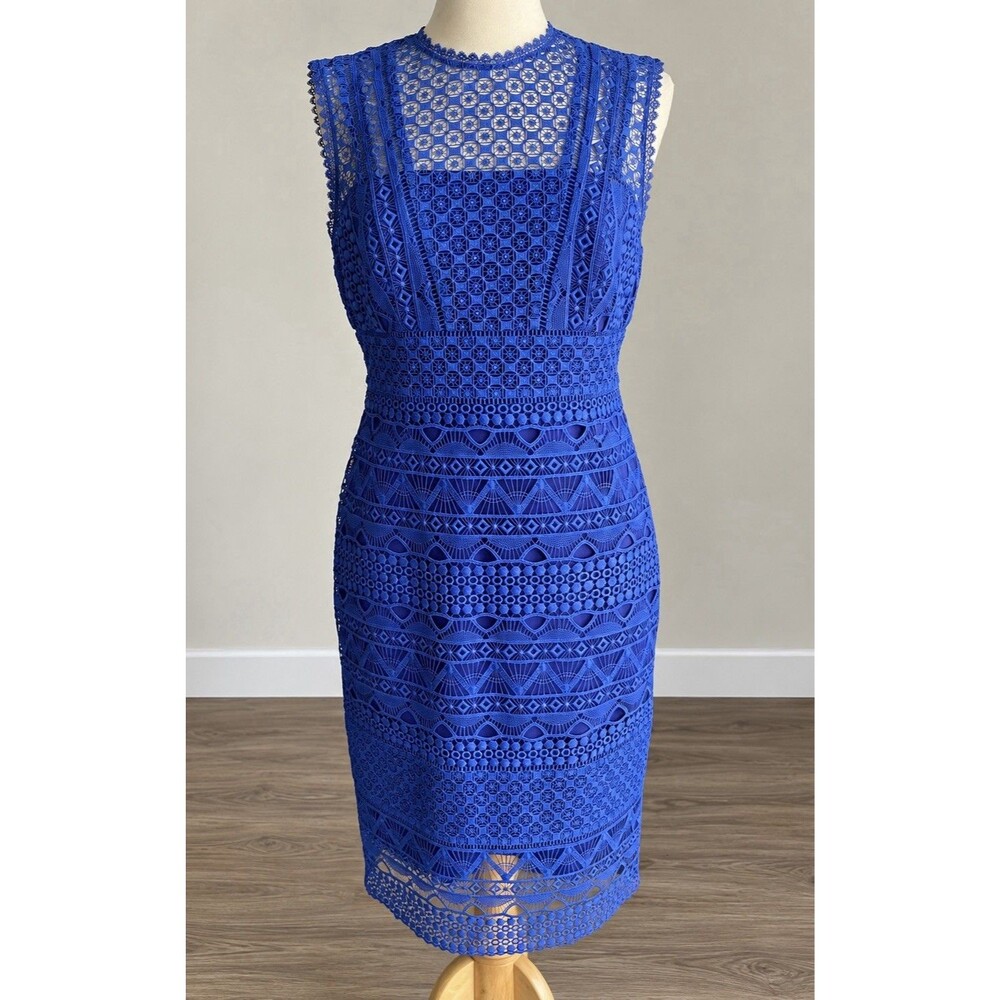 Karen Millen Blue Lace Crochet Midi Dress Size 12
